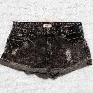 Distressed denim shorts